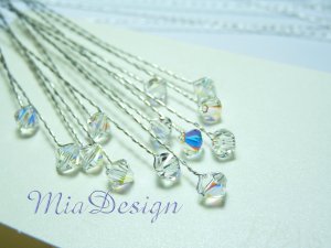 12 Swarovski 6mm Clear AB Crystal 8" Stems Wedding Flower Bouquet Centerpieces Decoration
