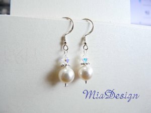 Swarovski Crystal & Pearl Wedding Bridal Earrings for Bride or Gift to Bridesmaid - Sterling Silver