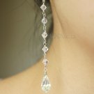 Swarovski Crystal Wedding Sterling Silver Bridal Earrings Bride Bridesmaid Gift Long Chain Teardrop