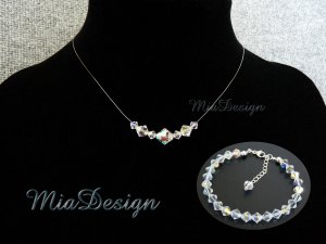 Swarovski Crystal Floating Illusion Necklace Bracelet Bridal Set Bride Bridesmaid Sterling Silver