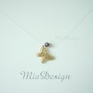 Swarovski Crystal Floating Illusion Golden Butterfly Bridal Necklace Gift to Bridesmaid - Purple