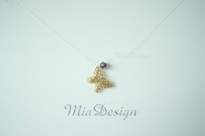 Swarovski Crystal Floating Illusion Golden Butterfly Bridal Necklace Gift to Bridesmaid - Purple
