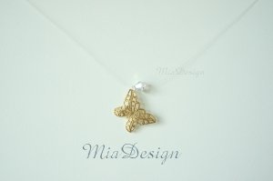 Swarovski Crystal Floating Illusion Golden Butterfly Bridal Necklace Gift to Bridesmaid - Clear ab