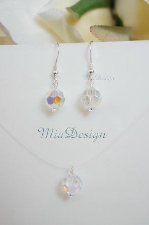 Swarovski Crystal Floating Illusion Necklace Earrings Wedding Set for Gift to Bridesmaid