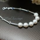 Swarovski Crystal Pearl Sterling Silver Bridal Bracelet Wedding Bride Gift to Bridesmaid Tube Glass