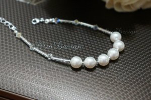 Swarovski Crystal Pearl Sterling Silver Bridal Bracelet Wedding Bride Gift to Bridesmaid Tube Glass