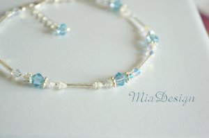 Swarovski Crystal Sterling Silver Bridal Anklet Wedding Bride / Gift to Bridesmaid - Something Blue