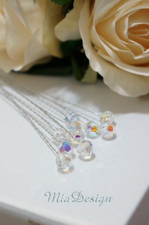 10 pcs 8mm Round Swarovski Clear AB Crystal Stems Wedding Bouquet Floral Pick Centerpieces Table