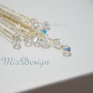 12 Swarovski 6mm Clear AB Crystal 8" Golden Stems Wedding Flower Bouquet Centerpieces Decoration