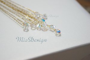 12 Swarovski 6mm Clear AB Crystal 8" Golden Stems Wedding Flower Bouquet Centerpieces Decoration