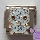 Adorable white glitter enamel cat Italian Charm
