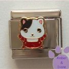 Black & white cat in red overalls Italian Charm