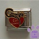 Cat lover on red heart with black cat Italian Charm