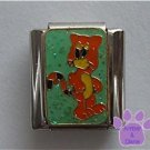 Orange cat on green glitter Italian Charm