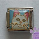 White cat face on blue background Italian Charm