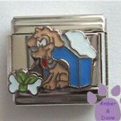 Dog in Doghouse Italian Charm and Bone with Ribbon