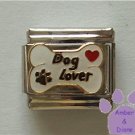 Dog Lover on Bone Italian Charm - red heart & paw print