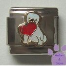 White Puppy Dog Holding a Heart in his Mouth Italian Charm