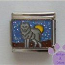 Gray Wolf Italian Charm Against a Yellow Full Moon
