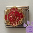 FIRE DEPARTMENT Italian Charm on red enamel logo