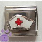 Nurse Cap with red cross Italian Charm - silvertone hat