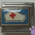 Nurse's Cap red cross Italian Charm - Nurse Hat on Blue