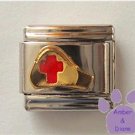Nurse's Cap with red cross Italian Charm - goldtone hat