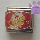 RN Nurse in White Cap Italian Charm Red Cross on pink Background