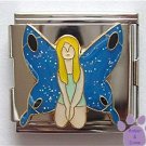 Sweet Blue Fairy Kneeling Italian Charm Megalink