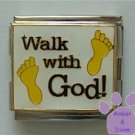 Walk with God Italian Charm Megalink with footprints on white