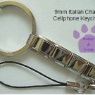 Shiny Silvertone Cell Phone Key Chain with cord and loop