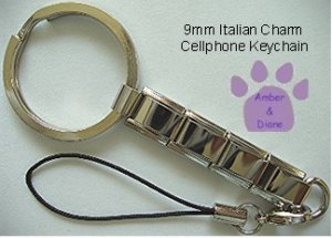 Shiny Silvertone Cell Phone Key Chain with cord and loop