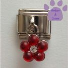 Ruby Red Flower Dangle Italian Charm for a July Birthday