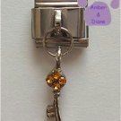 Key to Your Heart Italian Dangle Charm with Amber Crystals