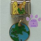 Earth Guardian Angel Enamel Dangle Italian Charm Angel and Globe
