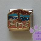 Tropical Beach Italian Charm Table Chairs Umbrella Glitter Ocean