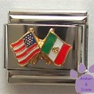 American and Mexican Flags Together Italian Charm US and Mexico