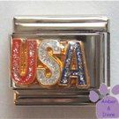 USA Italian Charm with Red, White & Blue glitter lettering