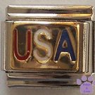 USA Italian Charm with Red, White & Blue lettering on gold
