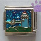 Light House Italian Charm with Blue Glitter Ocean