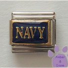NAVY Italian Charm Goldtone on Navy blue background