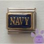 NAVY Italian Charm Goldtone on Navy blue background