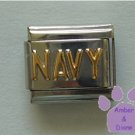 NAVY Italian Charm with Goldtone Lettering
