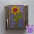 Yellow Daisy Italian Charm on Lavender Glitter Background