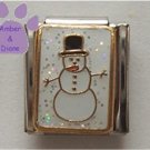 Snowman Italian Charm on a White Glitter Background