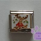 Reindeer Sitting in the Snow Italian Charm with Holly Leaves