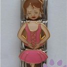 Ballerina Triple Link Italian Charm Pink - Brunette with Tutu