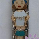 Little Girl "Angel" Triple Link Italian Charm with Brown Hair