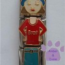 Little Girl "Brat "Triple Link Italian Charm with Brown Hair