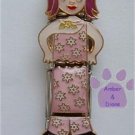 Quadruple Link Little Girl Italian Charm in pink flowered outfit
